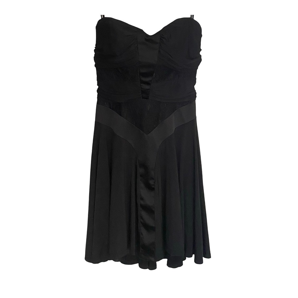 XOXO Black Satin Lace Ruched Strapless Cocktail Dress Women M Mini Party